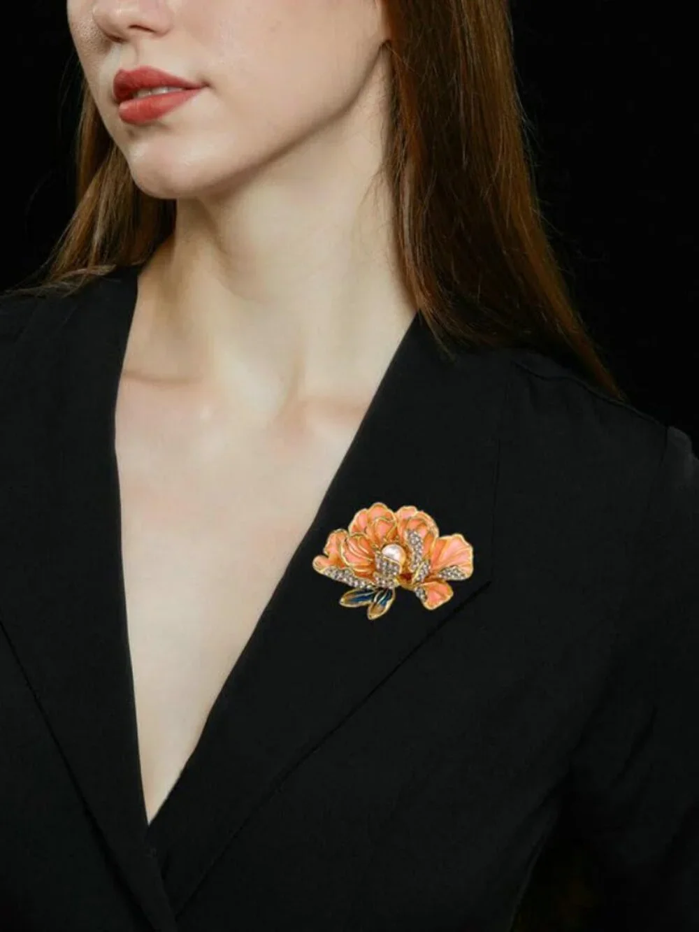 New‎ -  Peony Flower Brooch Pins for Women Dainty Graceful Pearl Flower Enamel